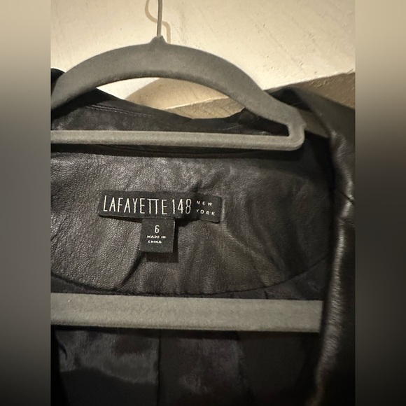 Lafayette 148 $900 New York Leather Blazer Jacket Merino Wool Side Panels Size 6 - Picture 8 of 14